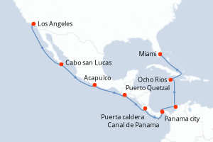 carte itinéraire croisière Caraïbes Bahamas 16 jours au départ du port de Los Angeles