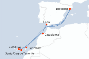 carte itinéraire croisière Méditerranée 10 jours au départ du port de Barcelone