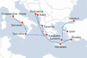 carte itinéraire croisière Sicile 14 jours au départ du port de Istanbul