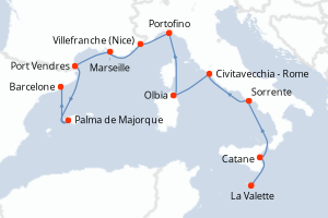 carte itinéraire croisière Sicile 10 jours au départ du port de La Valette
