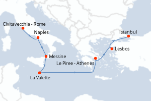 carte itinéraire croisière Sicile 7 jours au départ du port de Civitavecchia - Rome