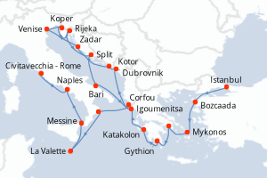 carte itinéraire croisière Sicile 20 jours au départ du port de Istanbul