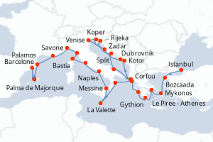 carte itinéraire croisière Sicile 27 jours au départ du port de Istanbul