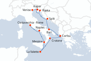 carte itinéraire croisière Adriatique 10 jours au départ du port de Venise