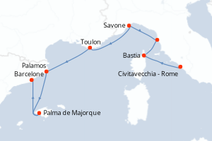 carte itinéraire croisière Méditerranée 7 jours au départ du port de Civitavecchia - Rome