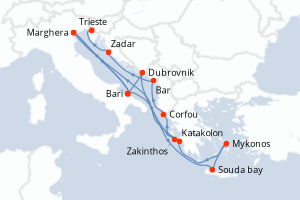 carte itinéraire croisière Adriatique 14 jours au départ du port de Marghera