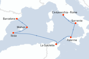 carte itinéraire croisière Sicile 7 jours au départ du port de Civitavecchia - Rome