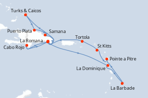 carte itinéraire croisière Caraïbes Bahamas 14 jours au départ du port de La Romana
