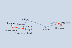 Carte de l'itinéraire de croisière Lautoka-Papeete d'une durée de 14 jours