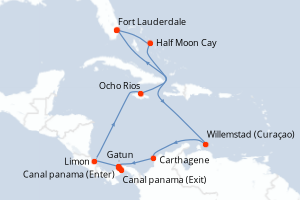 carte itinéraire croisière Caraïbes Bahamas 12 jours au départ du port de Fort Lauderdale