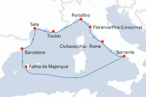carte itinéraire croisière Méditerranée 9 jours au départ du port de Barcelone