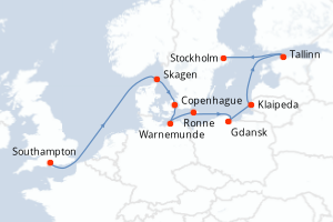 carte itinéraire croisière Europe du Nord 12 jours au départ du port de Southampton