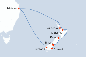 carte itinéraire croisière Australie Nouvelle Zélande 14 jours au départ du port de Brisbane