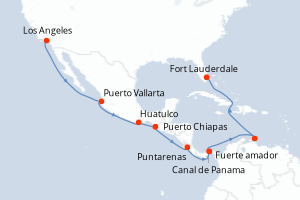 Carte de l'itinéraire de croisière Los Angeles-Fort Lauderdale d'une durée de 16 jours