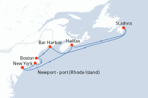 Carte de l'itinéraire de croisière New York-New York d'une durée de 7 jours