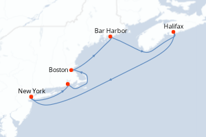 Carte de l'itinéraire de croisière New York-New York d'une durée de 7 jours