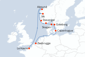 carte itinéraire croisière Fjörds norvégiens 13 jours au départ du port de Le Havre