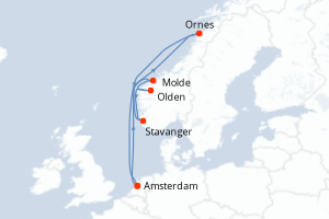 Carte de l'itinéraire de croisière Amsterdam-Amsterdam d'une durée de 7 jours