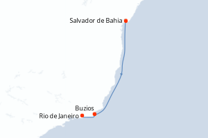 Carte de l'itinéraire de croisière Salvador de Bahia-Rio de Janeiro d'une durée de 3 jours