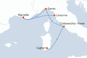 carte itinéraire croisière Sardaigne 4 jours au départ du port de Cagliari