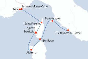 carte itinéraire croisière Sardaigne 7 jours au départ du port de Nice