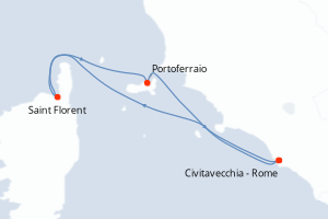 carte itinéraire croisière Méditerranée 3 jours au départ du port de Civitavecchia - Rome