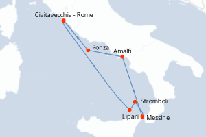 Carte de l'itinéraire de croisière Civitavecchia - Rome-Civitavecchia - Rome d'une durée de 6 jours
