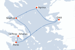 carte itinéraire croisière Méditerranée 7 jours au départ du port de Le Piree - Athenes