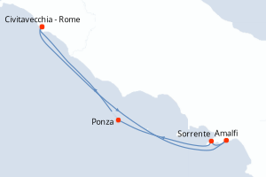 carte itinéraire croisière Méditerranée 5 jours au départ du port de Civitavecchia - Rome