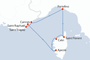 carte itinéraire croisière Méditerranée 7 jours au départ du port de Cannes