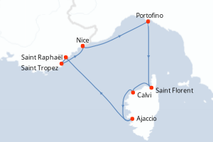 Carte de l'itinéraire de croisière Nice-Nice d'une durée de 7 jours