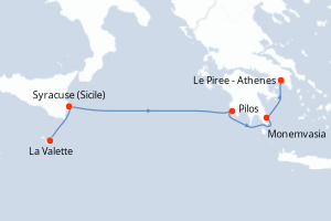 carte itinéraire croisière Sicile 5 jours au départ du port de La Valette