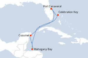 carte itinéraire croisière Caraïbes Bahamas 7 jours au départ du port de Port Canaveral