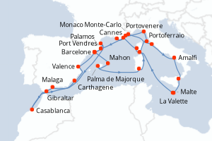 carte itinéraire croisière Sardaigne 30 jours au départ du port de Barcelone
