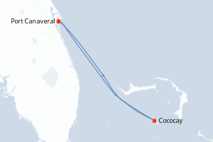 carte itinéraire croisière Caraïbes Bahamas 3 jours au départ du port de Port Canaveral