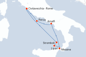 carte itinéraire croisière Sicile 6 jours au départ du port de Civitavecchia - Rome
