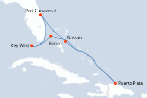 carte itinéraire croisière Caraïbes Bahamas 7 jours au départ du port de Port Canaveral