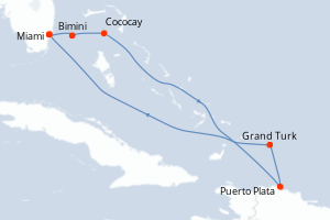 carte itinéraire croisière Caraïbes Bahamas 7 jours au départ du port de Miami