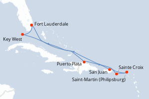 carte itinéraire croisière Caraïbes Bahamas 9 jours au départ du port de Fort Lauderdale