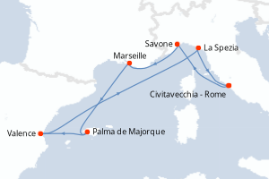 carte itinéraire croisière Méditerranée 7 jours au départ du port de Civitavecchia - Rome