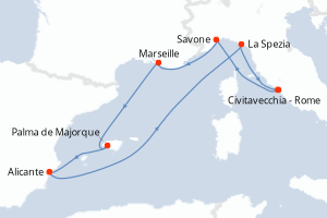 Carte de l'itinéraire de croisière Civitavecchia - Rome-Civitavecchia - Rome d'une durée de 7 jours