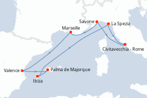 carte itinéraire croisière Méditerranée 8 jours au départ du port de Civitavecchia - Rome