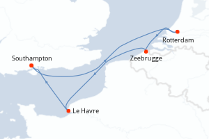 Carte de l'itinéraire de croisière Southampton-Southampton d'une durée de 7 jours
