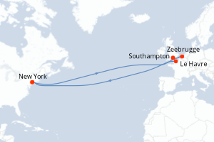 Carte de l'itinéraire de croisière New York-New York d'une durée de 18 jours