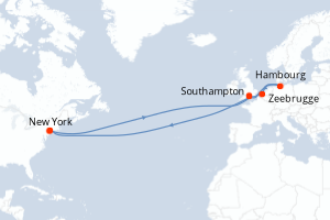 Carte de l'itinéraire de croisière New York-New York d'une durée de 19 jours