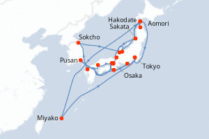 carte itinéraire croisière Asie 27 jours au départ du port de Tokyo