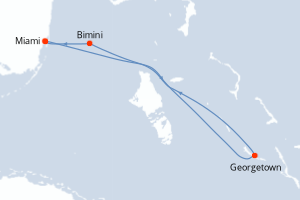 Carte de l'itinéraire de croisière Miami-Miami d'une durée de 5 jours