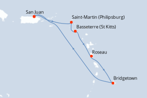 carte itinéraire croisière Caraïbes Bahamas 6 jours au départ du port de San Juan