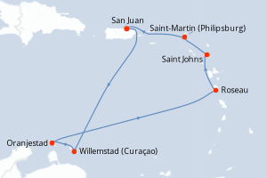 carte itinéraire croisière Caraïbes Bahamas 8 jours au départ du port de San Juan