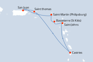 carte itinéraire croisière Caraïbes Bahamas 7 jours au départ du port de San Juan